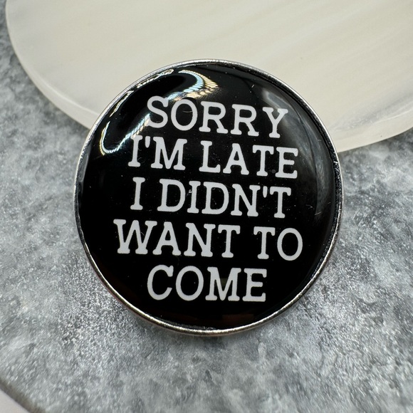 3/$15 Sorry I’m Late I Didn’t Want To Come Funny Pin Brooch - Picture 2 of 6